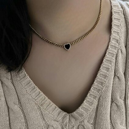 BLOOMTINE Loves Frequency™ Silver Heart Necklace with Black Onyx