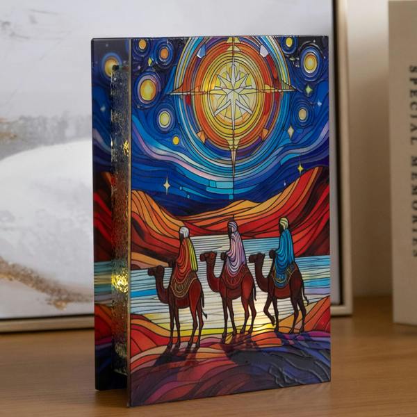 Samuel Alexander 21cm Dual Powered Three Wise Men Stained Glass Light Up Christmas Decoration with LEDs