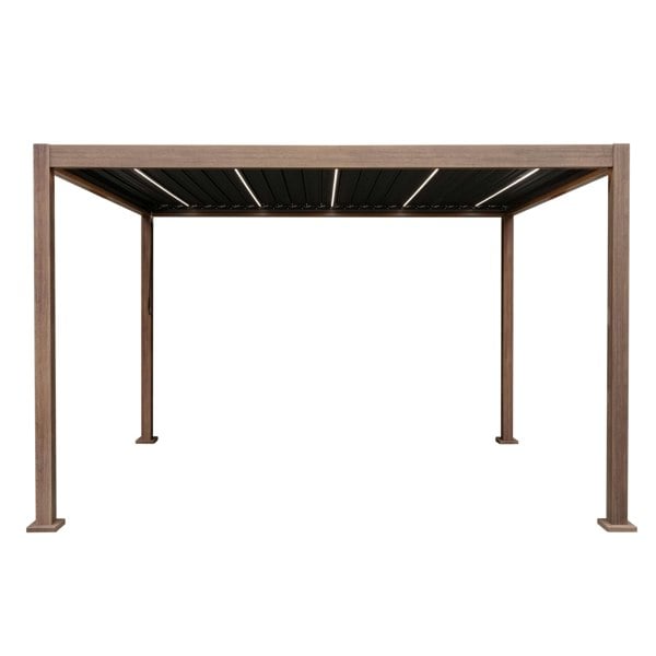 Jardi Wood Effect Aluminium Pergola With LED Lights - 4m x 3m