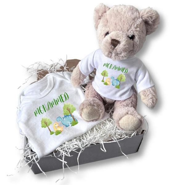 Personalised Baby Dinosaurs Baby Gift Box - Teddy & Vest