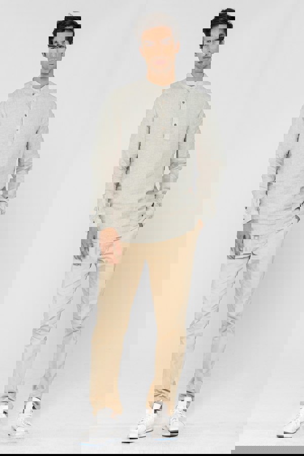 ENORSIA Men's Band Collar Linen Shirt