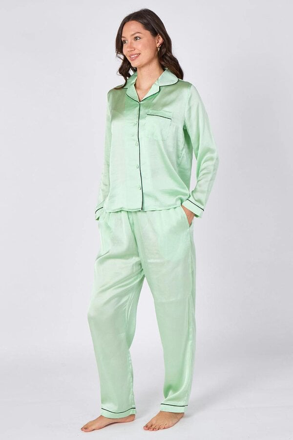 Mint Green Satin Pyjama Set – Luxury Long Sleeve Ladies PJ Set