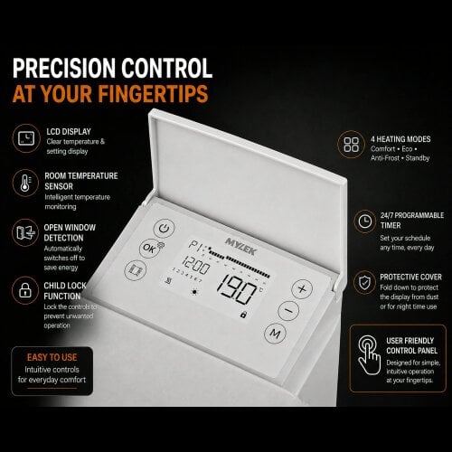MYLEK Digital Electric Panel Heater with 24/7 Timer + Thermostat 1.5kw