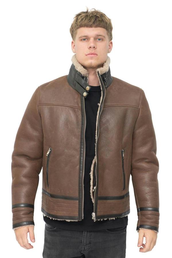 Infinity Leather Mens Retro Pilot Sheepskin Leather Biker Jacket-Bogota
