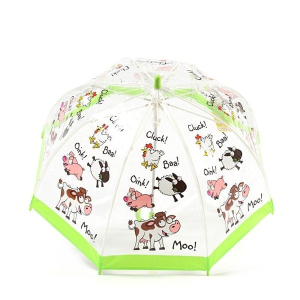 Bugzz Clear Farm Print Transparent and Green Kids Umbrella Top Canopy