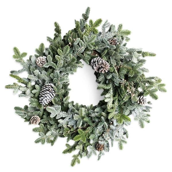 60cm Green Cypress Pine Wreath with Pine Cones, Realistic PE Foliage for Festive Door and Home Displays image 1