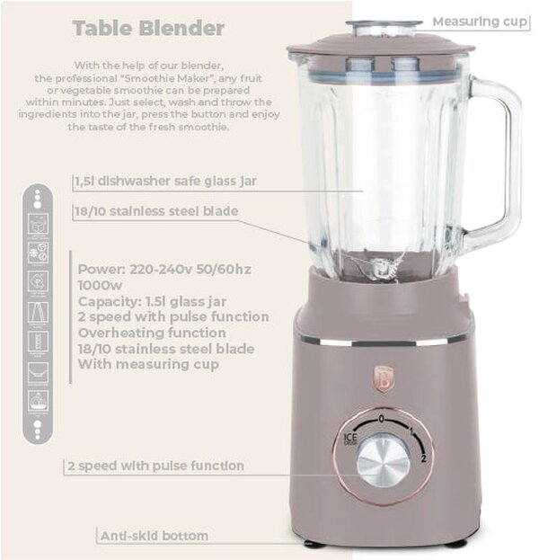 Berlinger Haus Table Blender with 1.5L GLASS Jar,1000 W Berlinger Haus BH9496