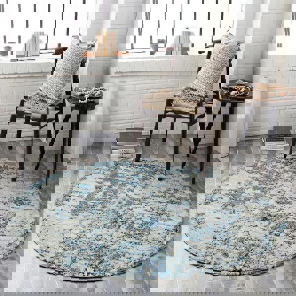 Livabliss Sunderland-Abstract Blue Grey Modern Marble Rug