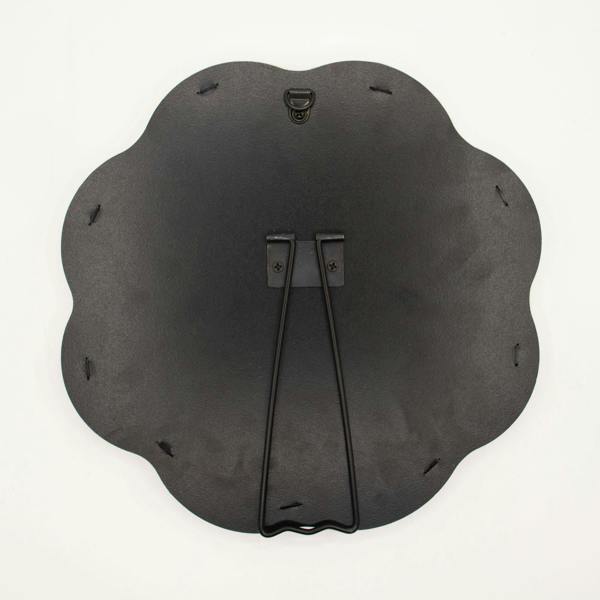 Flower-shaped mirror backplate in dark fabric with hanging hooks