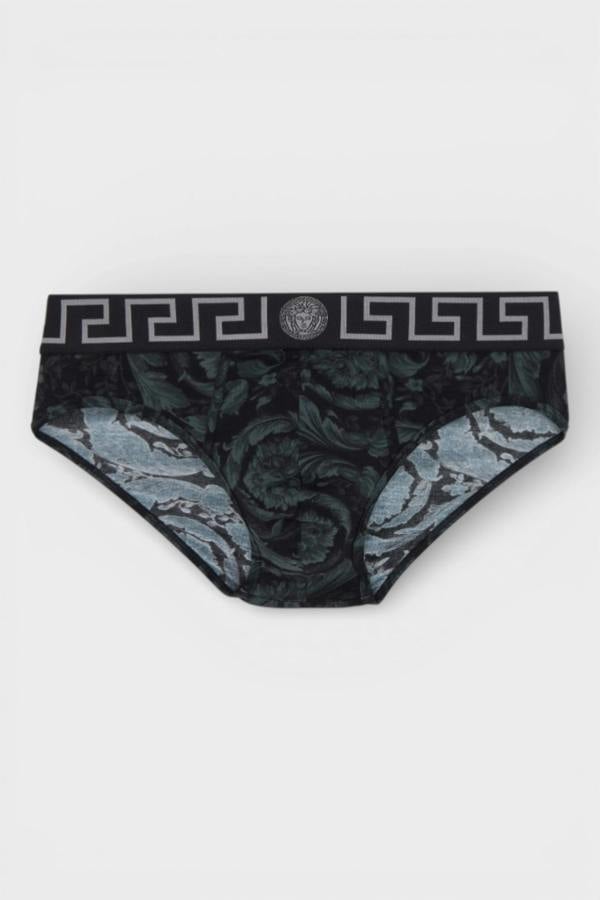 Versace Low Rise Slip Underwear Barocco Black Grey