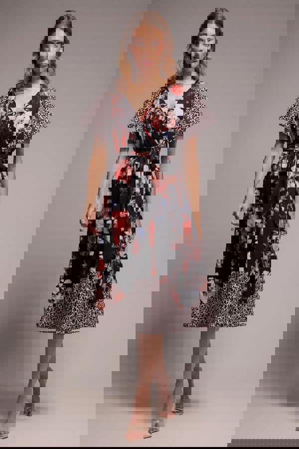 Flutter Sleeve Printed Midi Dress - Leopard Print DR3462