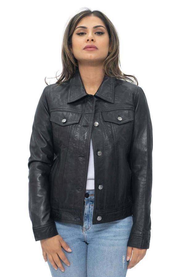 Infinity Leather Womens Leather Trucker Jeans Jacket-Anderlecht