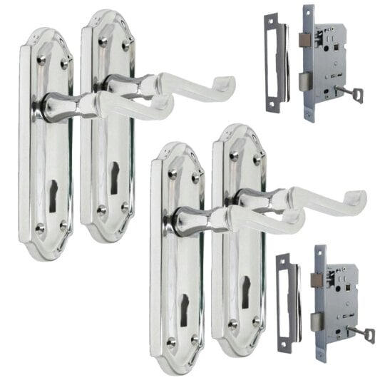 EDH Door Hardware Ashford Victorian Scroll Door Handles – Polished Chrome Internal Lock Handle Set