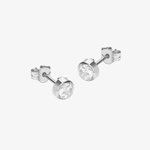 T. H. Baker 9ct White Gold 5.2mm Round Crystal Stud Earrings 5.57.7559