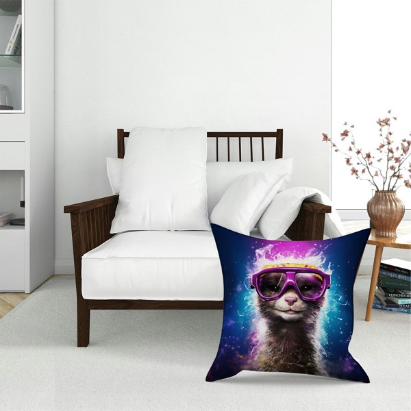 Warren Reed Splashart Ferret Purple Floor Cushion