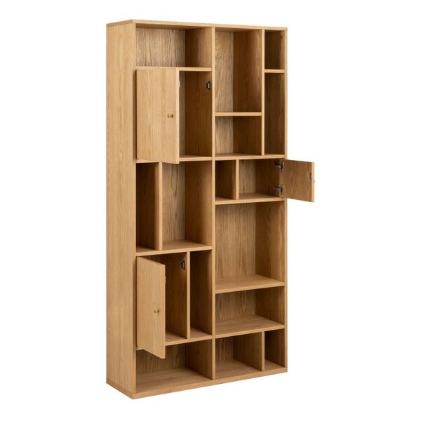 Wyld Haus Thallo Oak Wood 3 Door Multi Level Large Bookcase