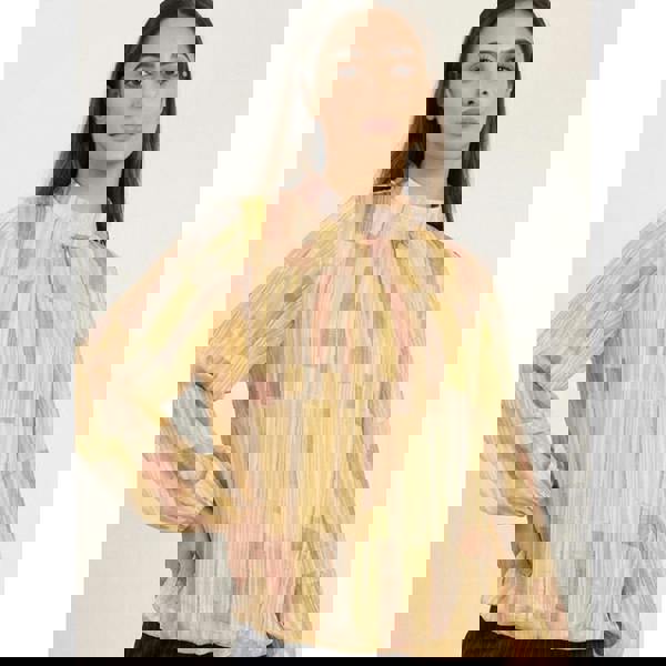 Blue Vanilla Tile Print Puffball Blouse With Metallic Detail