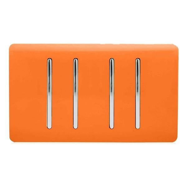 Trendi Switch 4 Gang Light Switch (1x 1 or 2 Way & 3 x Intermediate)in Sunset Orange