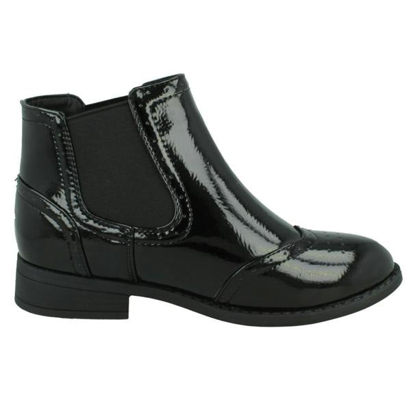 Spot On Ladies Spot On Low Heel Crinkle Patent Ankle Boots F51203