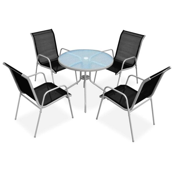 Berkfield 5 Piece Outdoor Dining Set Steel Black