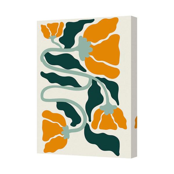 Benjamin Tate Design Contemporary Floral Canvas Art Print Orange Flowers and Green Vines