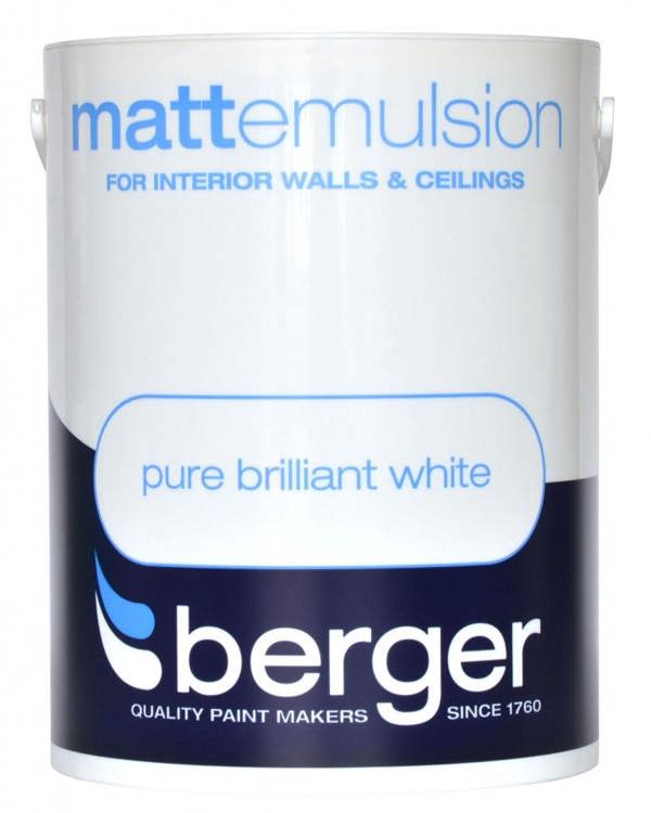 Berger Vinyl Matt Paint Pure Brilliant White 5L Pack of 2