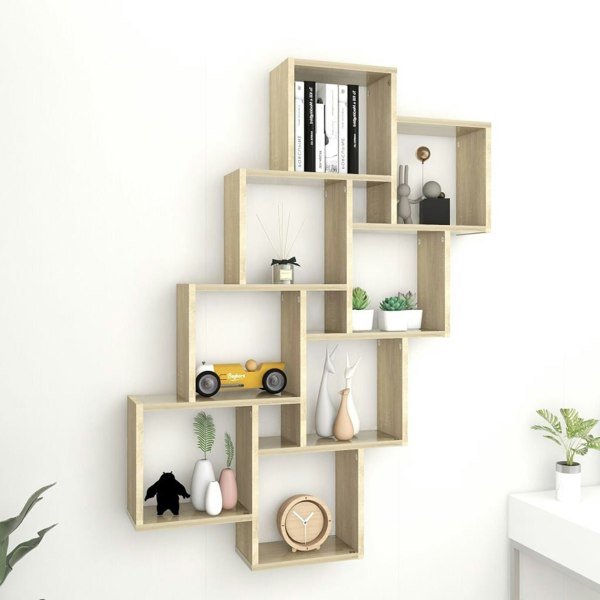Berkfield Wall Cube Shelf Sonoma Oak 90x15x119 cm Engineered Wood