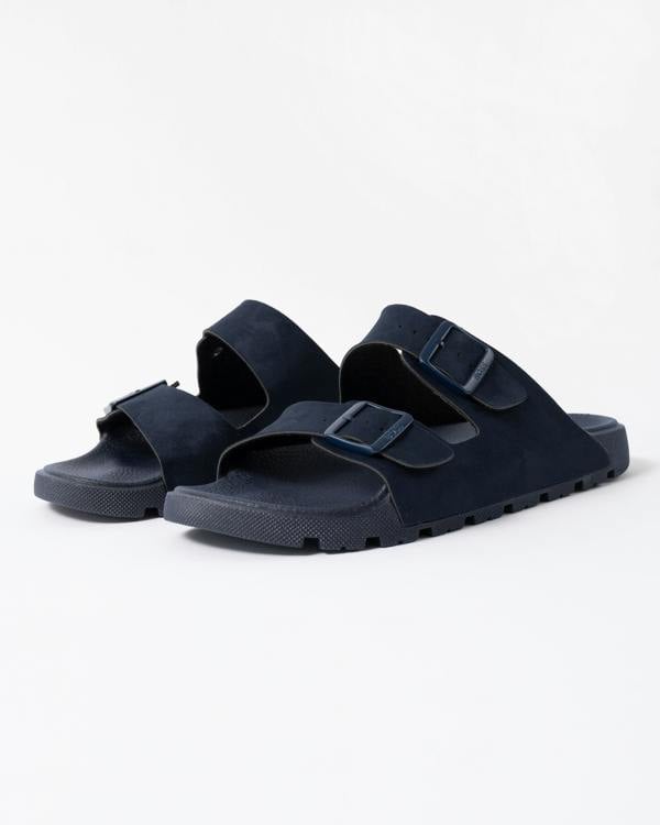 BOSS Orange Surfley Mens Twin-Strap Slides with Branded Buckles in Dark Blue 401