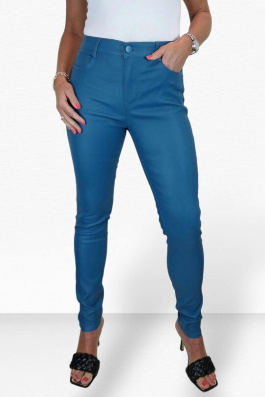 Paulo Due Womens Skinny Coated Leather Look Jeans - Mid Blue