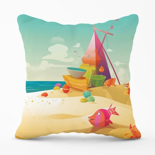 Warren Reed Fish On A Beach Holiday Cushions