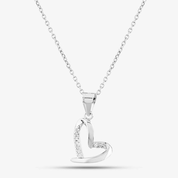T. H. Baker Sterling Silver Cubic Zirconia Offset Heart Pendant N611053