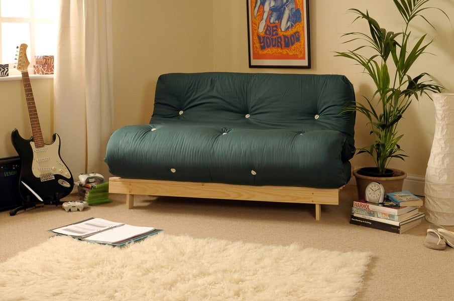 Comfy Living Wooden Futon sofa bed frame with a Luxury Mattress