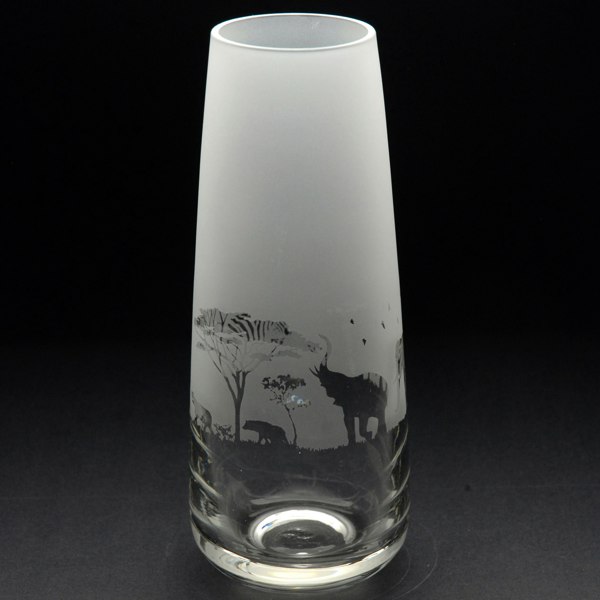 Glyptic Glass Art Safari Glass Bud Vase- Hand Etched/Engraved Gift