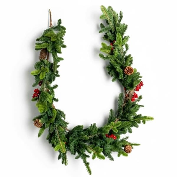 18cm Green Fir Garland with Berries and Pine Cones for Christmas Door and Home Decorating image 1