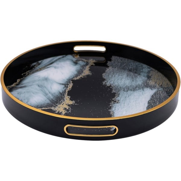 Maison des Cadeaux Round Black Abstract Drinks & Candle Tray