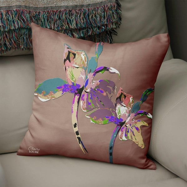 Claire Louise Flora Pop Mocha Mousse Iris 45cm x 45cm Double Sided Cushion