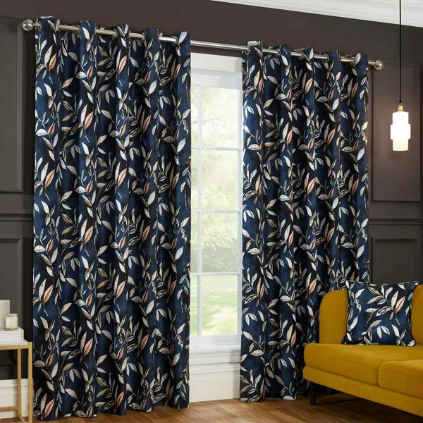 Madrid Navy Eyelet Curtains 46x72"