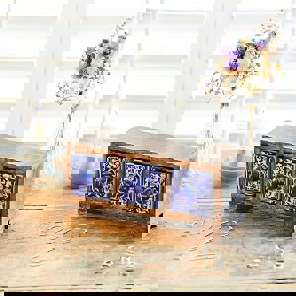 Paper High Blue Floral Mango Wood 3 Drawer Jewellery Box