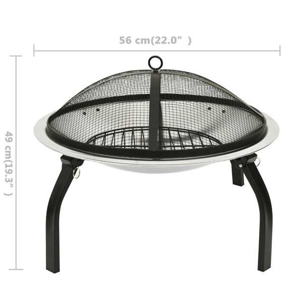 Berkfield 2-in-1 Fire Pit and BBQ with Poker 56x56x49 cm Stainless Steel