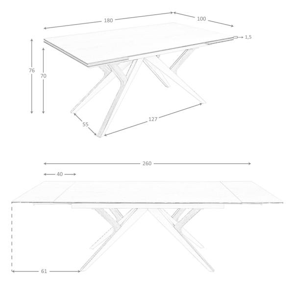 Angel Cerdá Rectangular extending dining table in porcelain marble, metallic sand steel and walnut 1155