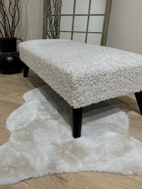 Premium teddy bear fluffy creamy white plain top footstool coffee table - ISTOOLS