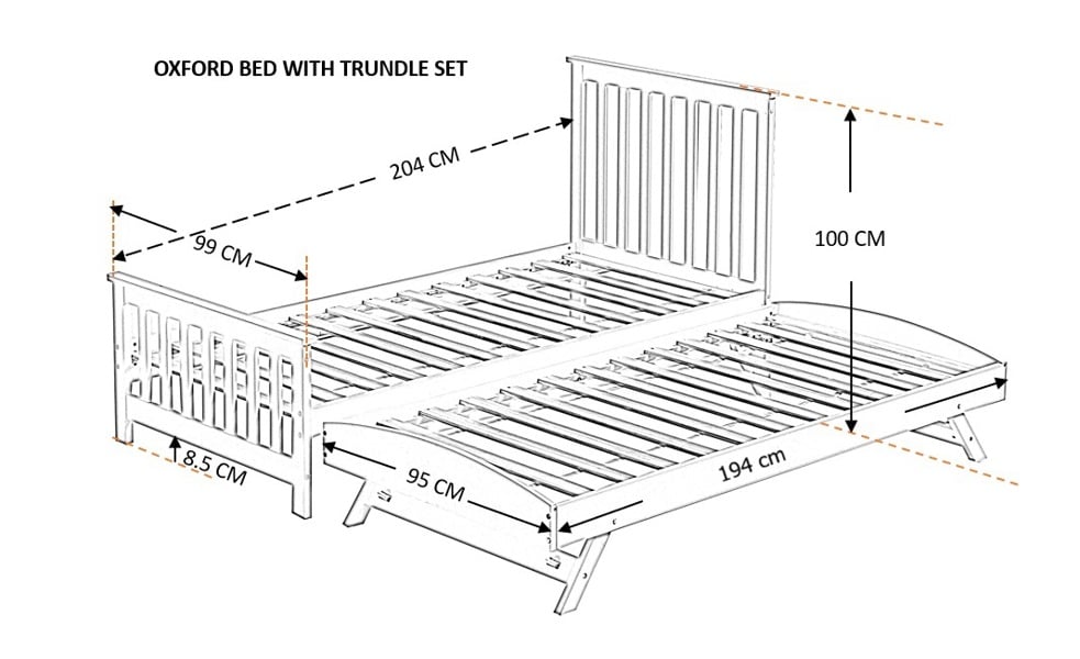 Oxford Single Bed with Pull Out Trundle, Solid Pine, White, Guest Bed Included