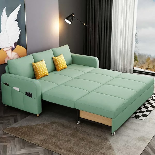Gabriel Two Seater Sofa Bed, Linen-Weilai Concept-Light Green ( Made to order )-120cm (With One Drawer)-Weilai Concept