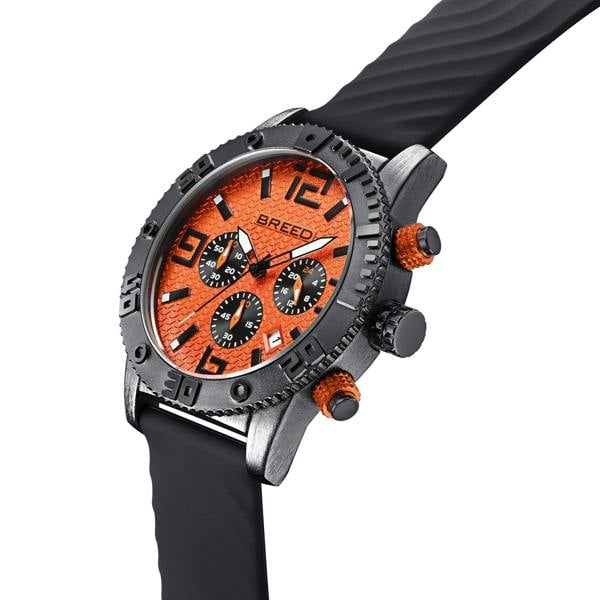 Breed Double Agent Leather-Band Watch w/Day/Date - Black/Orange/Black - BRD9505