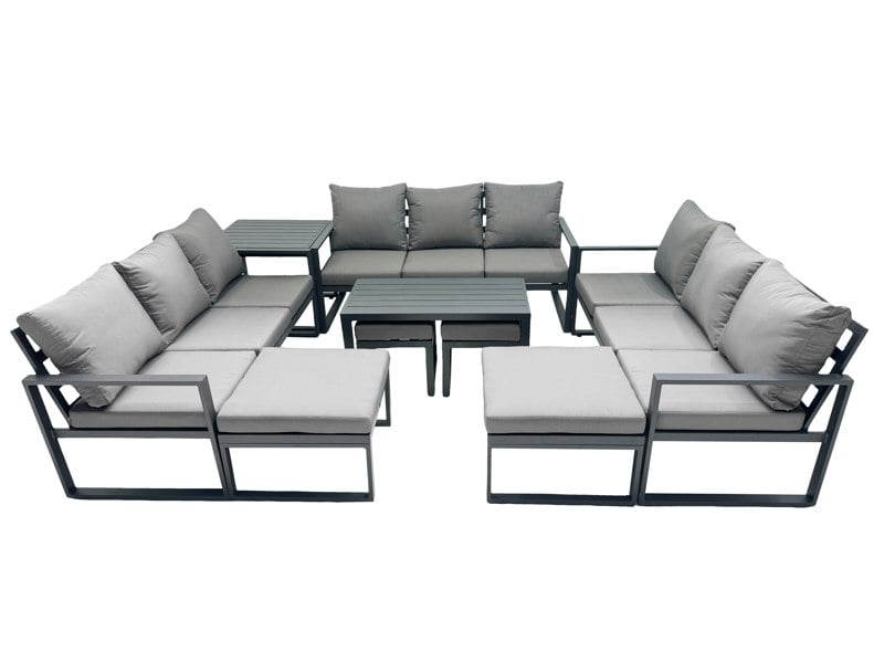Fimous Outdoor Garden Furniture Set Aluminium Lounge 3 Seat Sofa Oblong Coffee Table Sets with 4 Stools Side Table Dark Grey