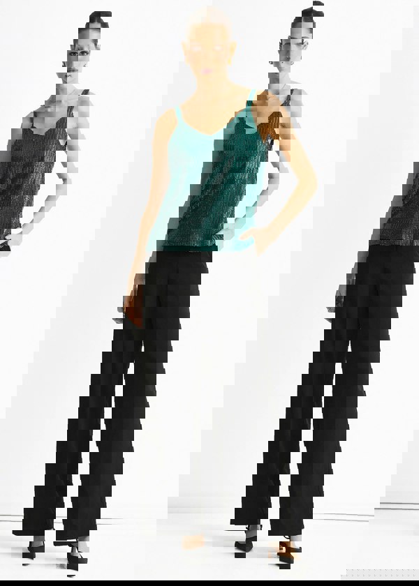 Gini London Green Sequin V Neck Cami Top