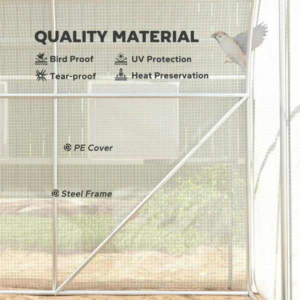 White PE cover greenhouse wall with steel frame bars and corner support