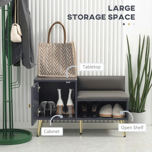 Wyld Haus Roha Wooden Grey Shoe Storage Unit With Padded Seat