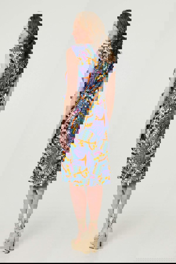 Blue | Abstract Frill Cap Sleeve Wrap Midi Dress
