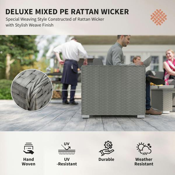 Wyld Haus Rava Faux Rattan Grey 8 Seater Corner Sofa Set With Glass Coffee Table And Footstools